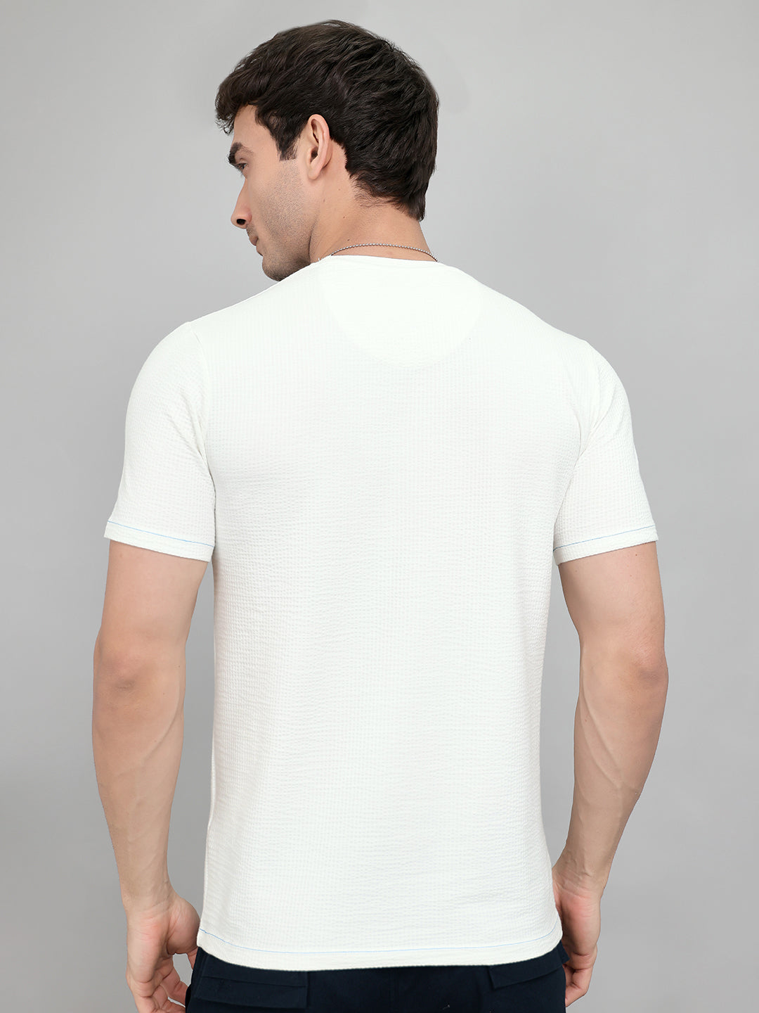 Men White Printed Round Neck Half Sleeve T-Shirt