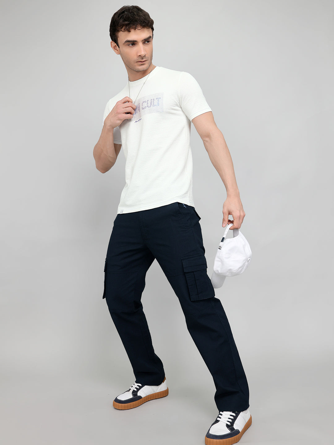 Men White Printed Round Neck Half Sleeve T-Shirt