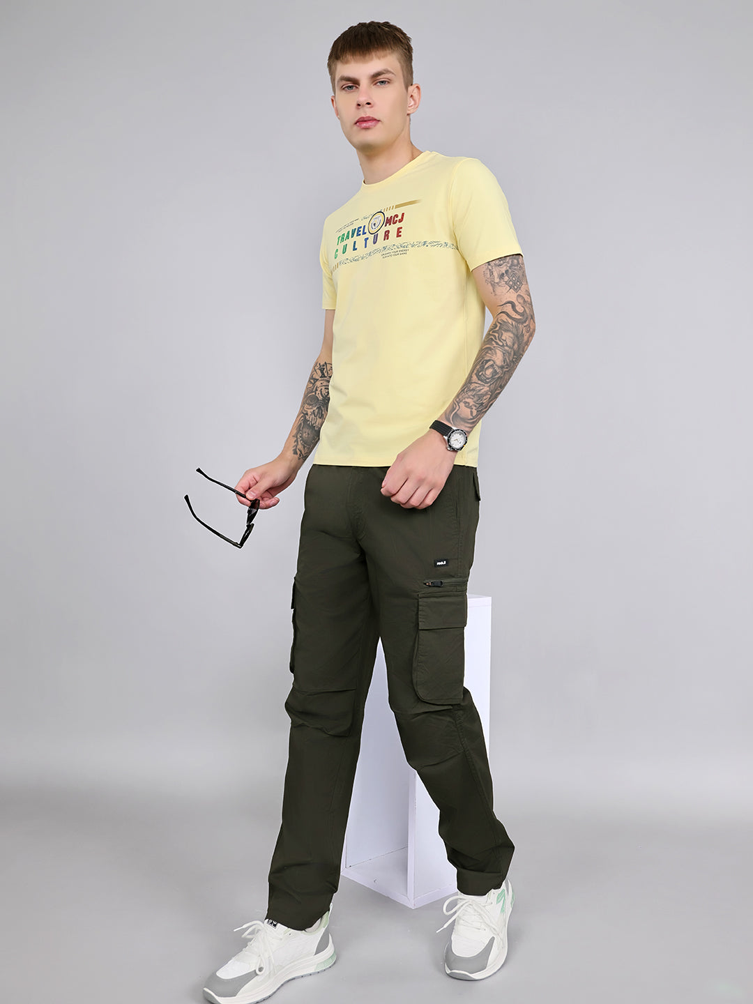 Men Yellow Printed Round Neck Half Sleeve T-Shirt