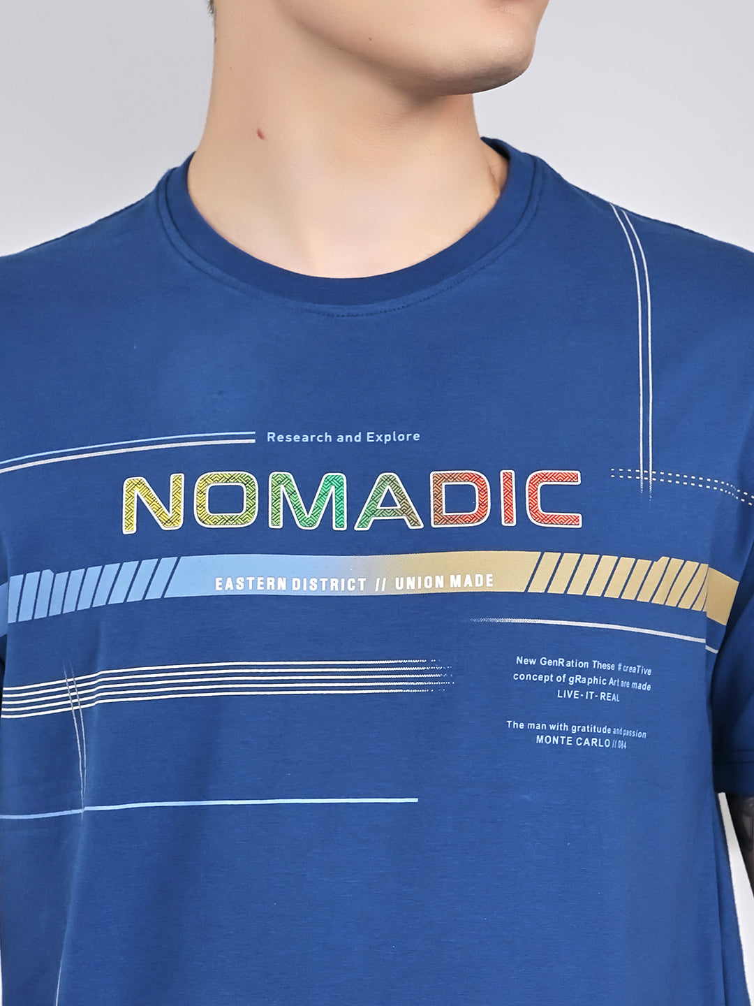 Men Blue Plain Round Neck Half Sleeve T-Shirt