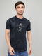 Men Navy Blue Printed Round Neck Half Sleeve T-Shirt