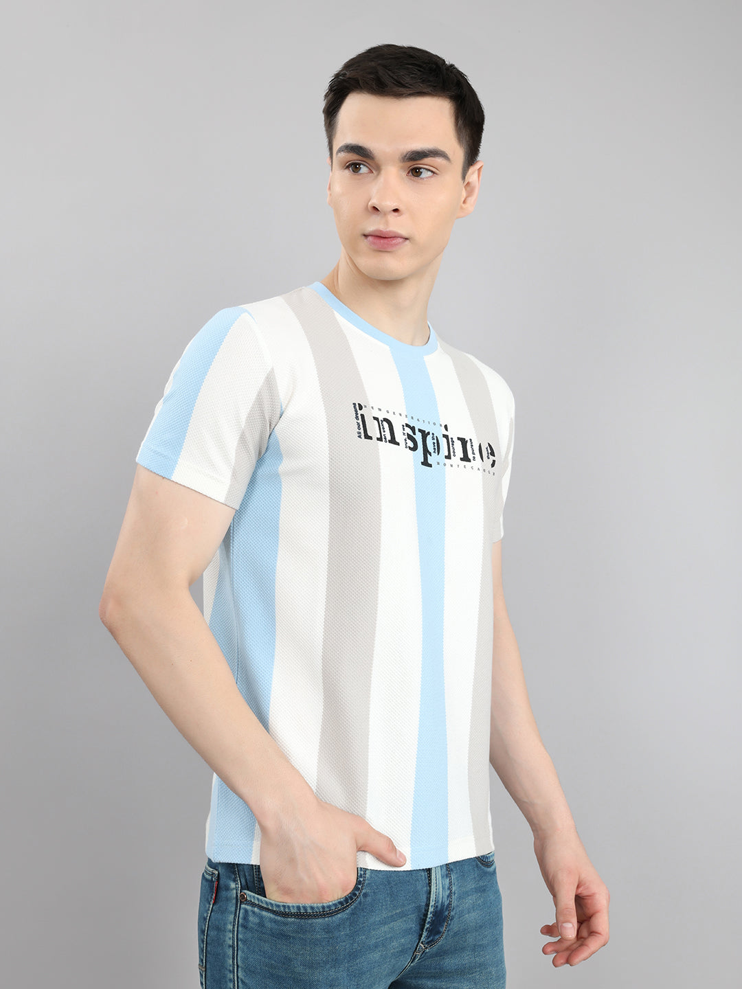 Men Blue Solid Round Neck Half Sleeve T-Shirt