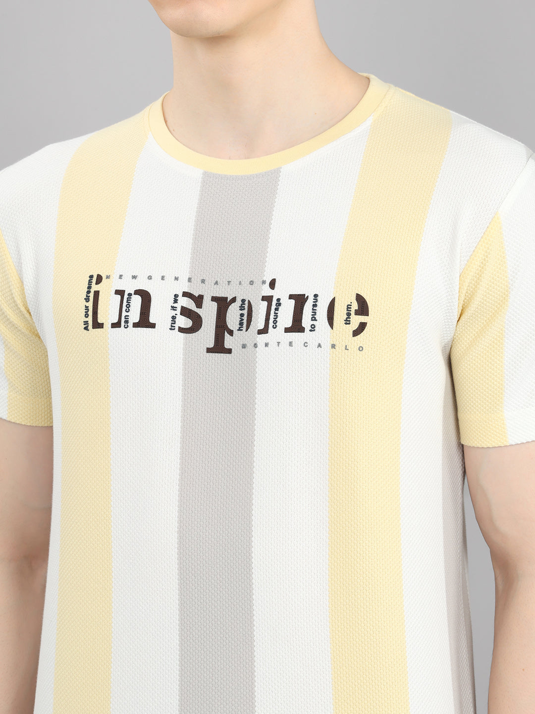Men Yellow Stripe Round Neck Half Sleeve T-Shirt