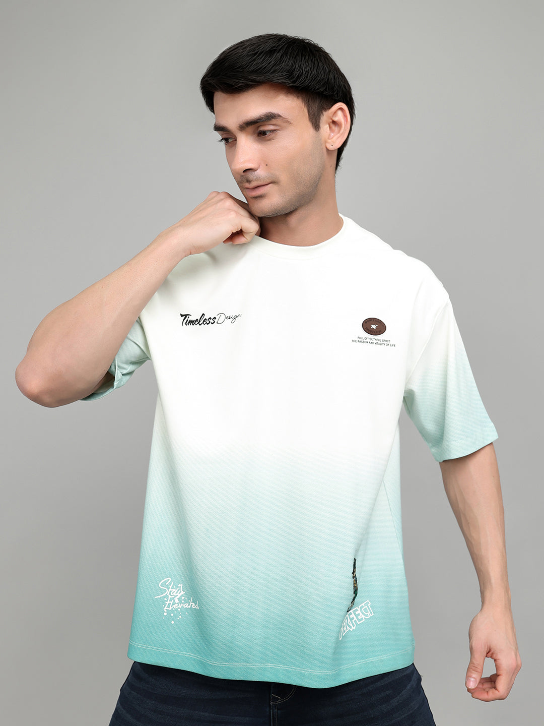 Men Off White Solid Round Neck Half Sleeve T-Shirt