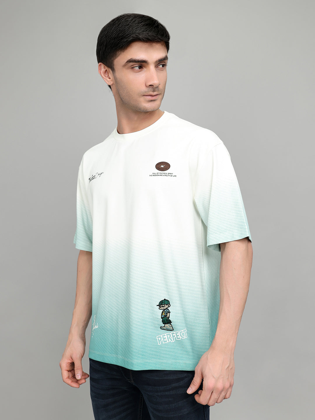 Men Off White Solid Round Neck Half Sleeve T-Shirt