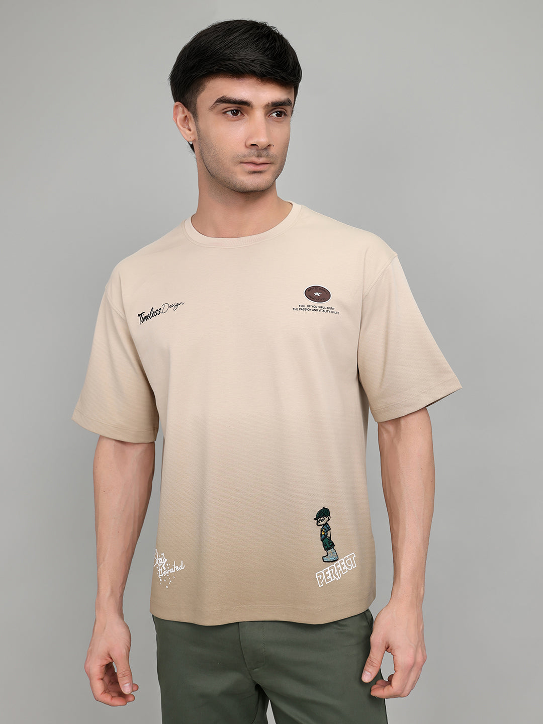 Men Camel Brown Solid Round Neck Half Sleeve T-Shirt