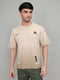Men Camel Brown Solid Round Neck Half Sleeve T-Shirt