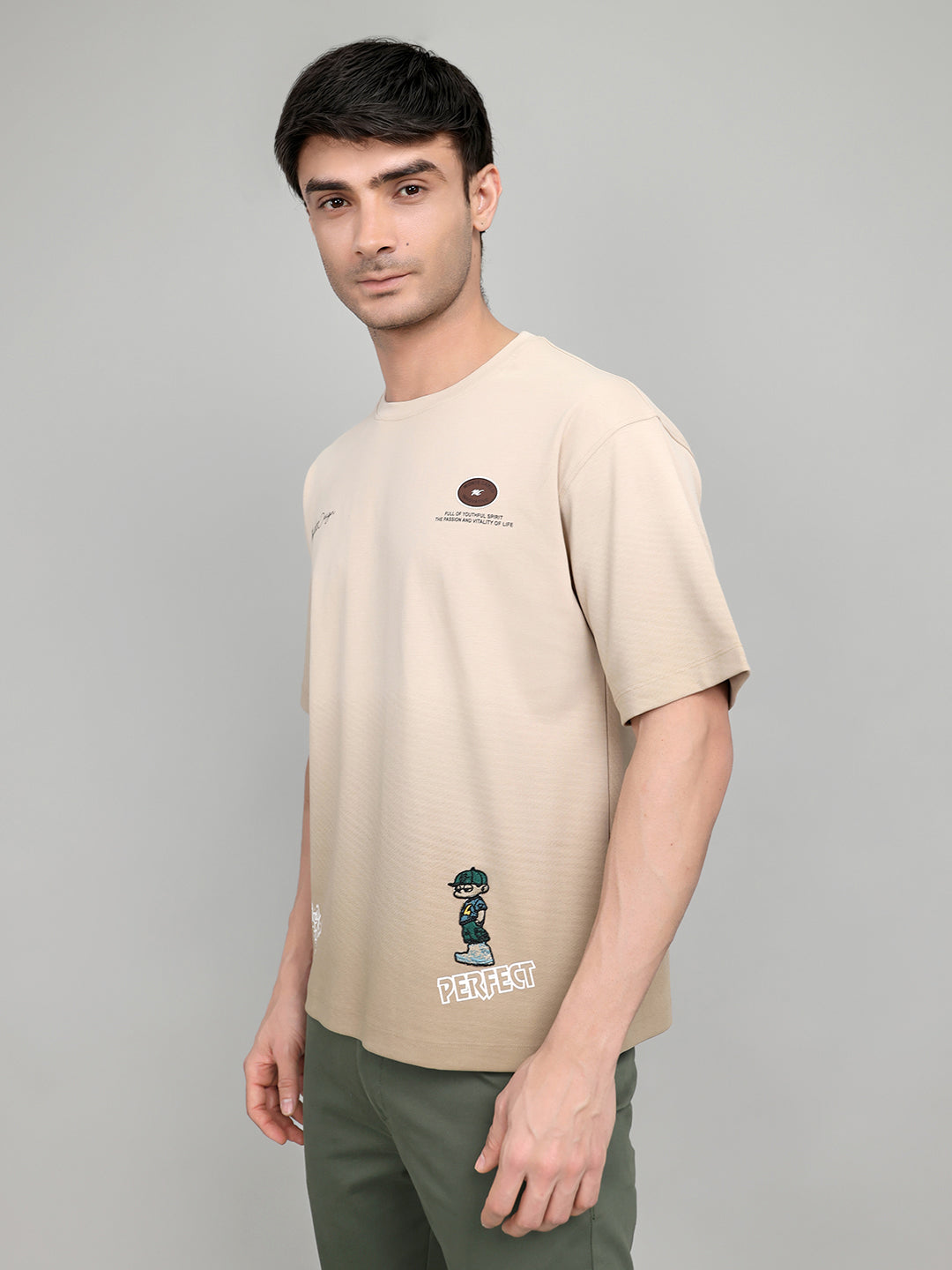 Men Camel Brown Solid Round Neck Half Sleeve T-Shirt