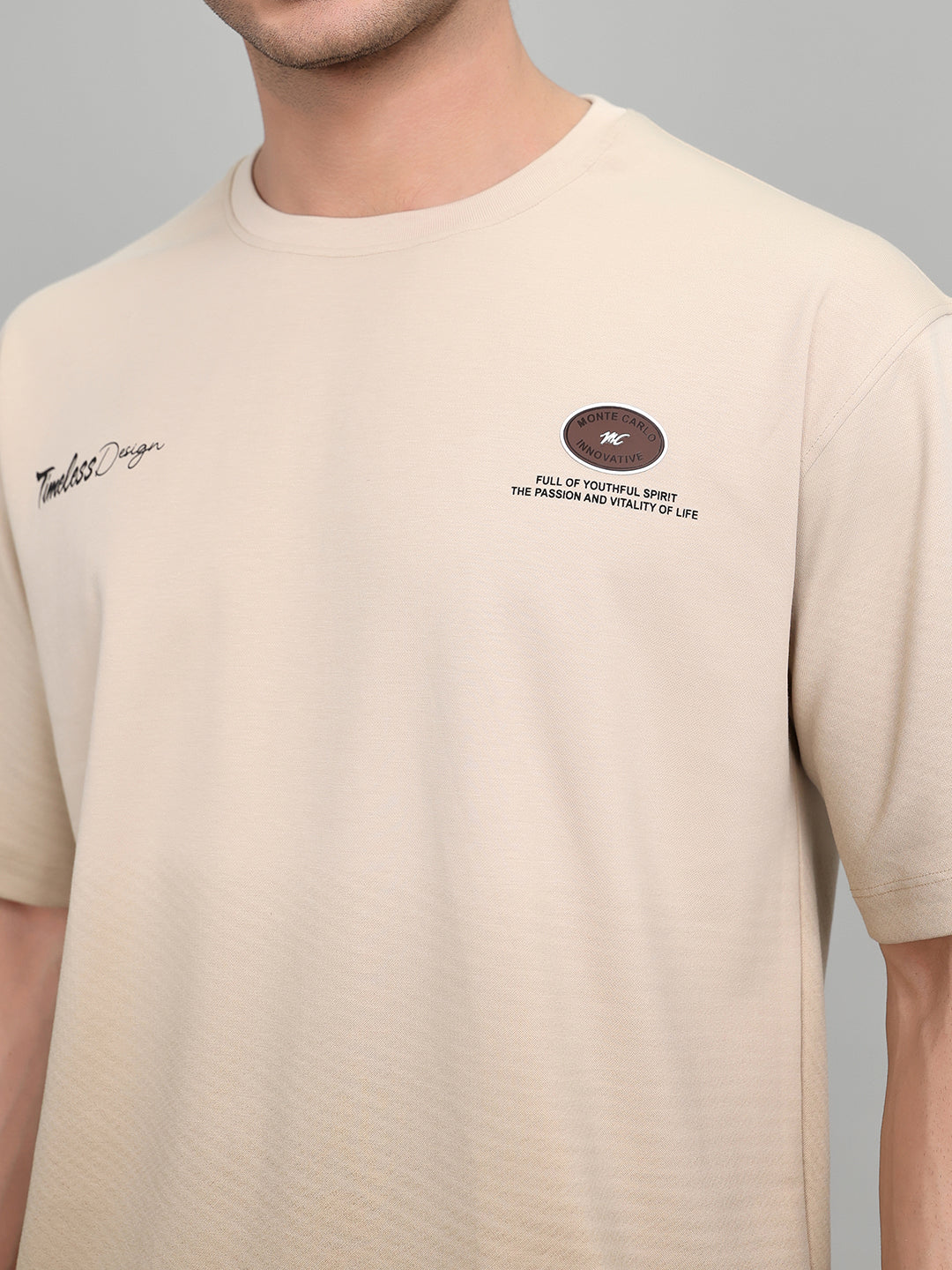Men Camel Brown Solid Round Neck Half Sleeve T-Shirt