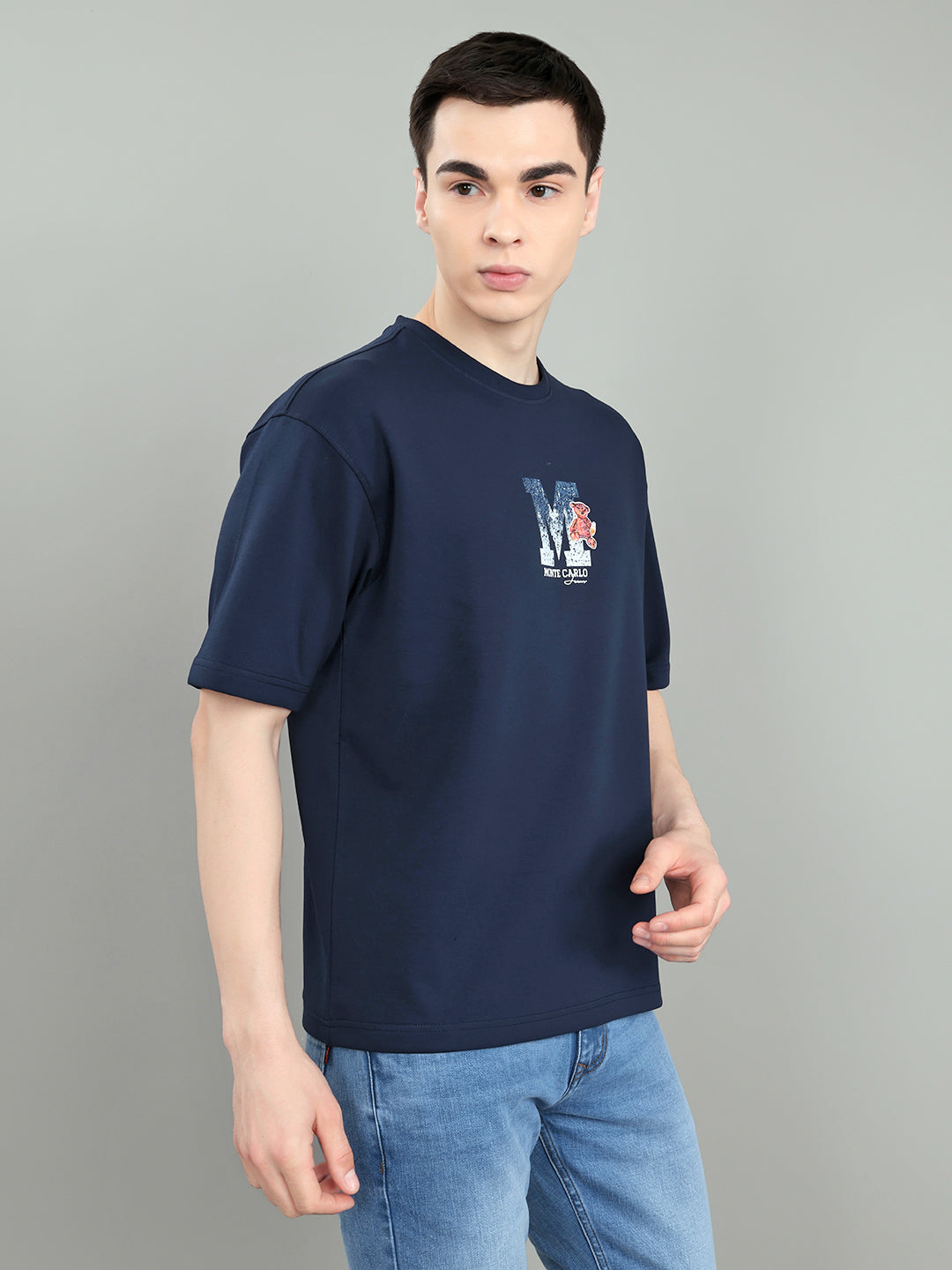Men Navy Blue Solid Round Neck Half Sleeve T-Shirt