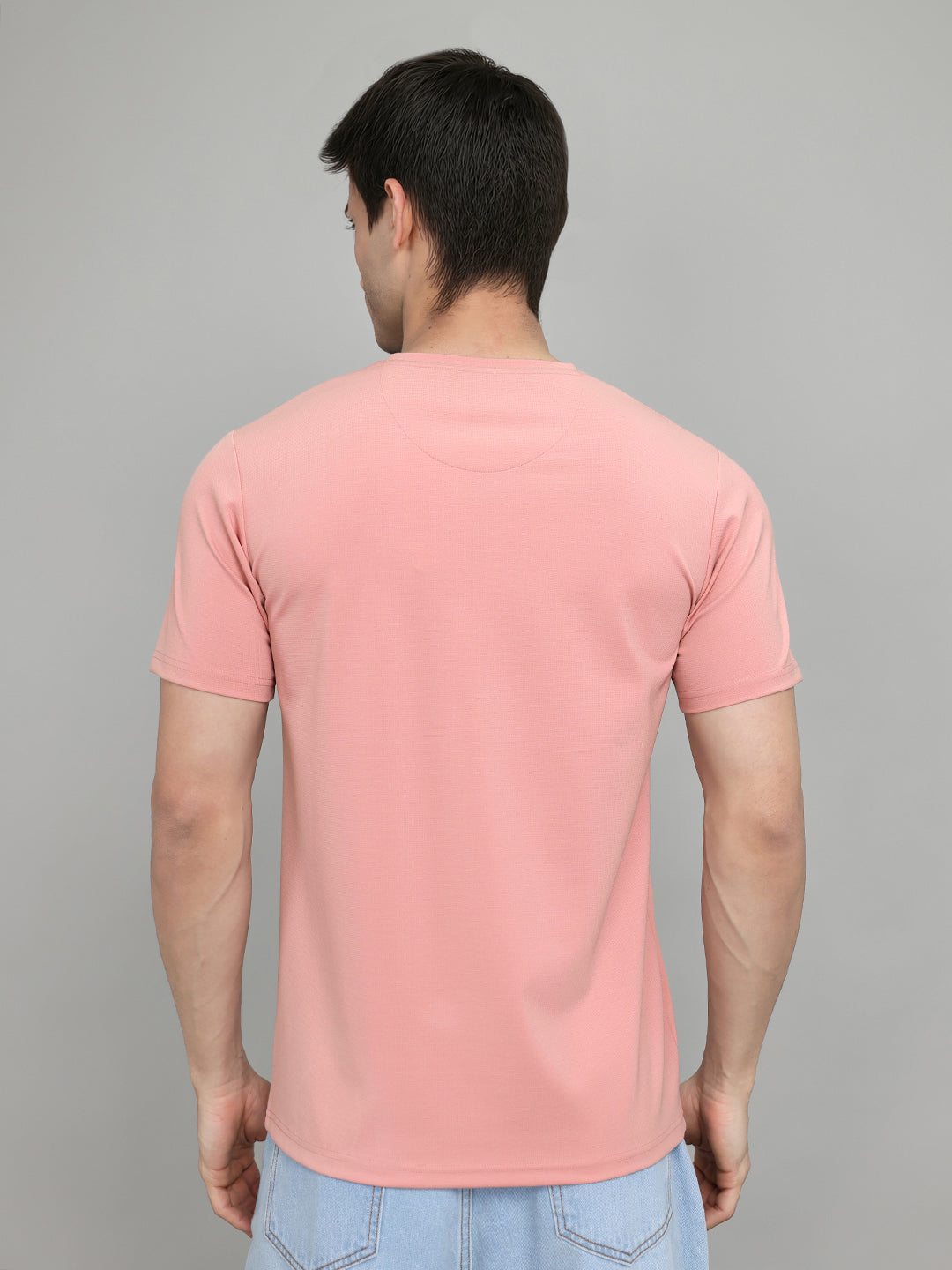 Men Pink Printed Round Neck Half Sleeve T-Shirt