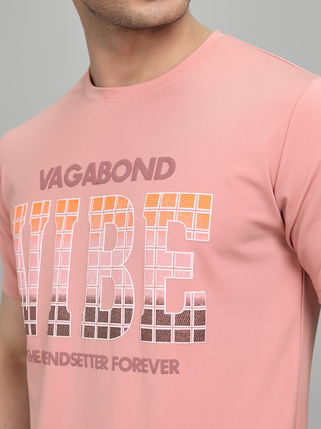 Men Pink Printed Round Neck Half Sleeve T-Shirt