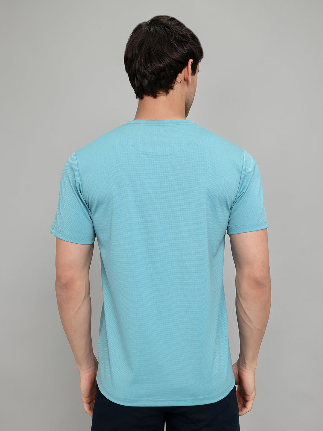 Men Blue Printed Round Neck Half Sleeve T-Shirt