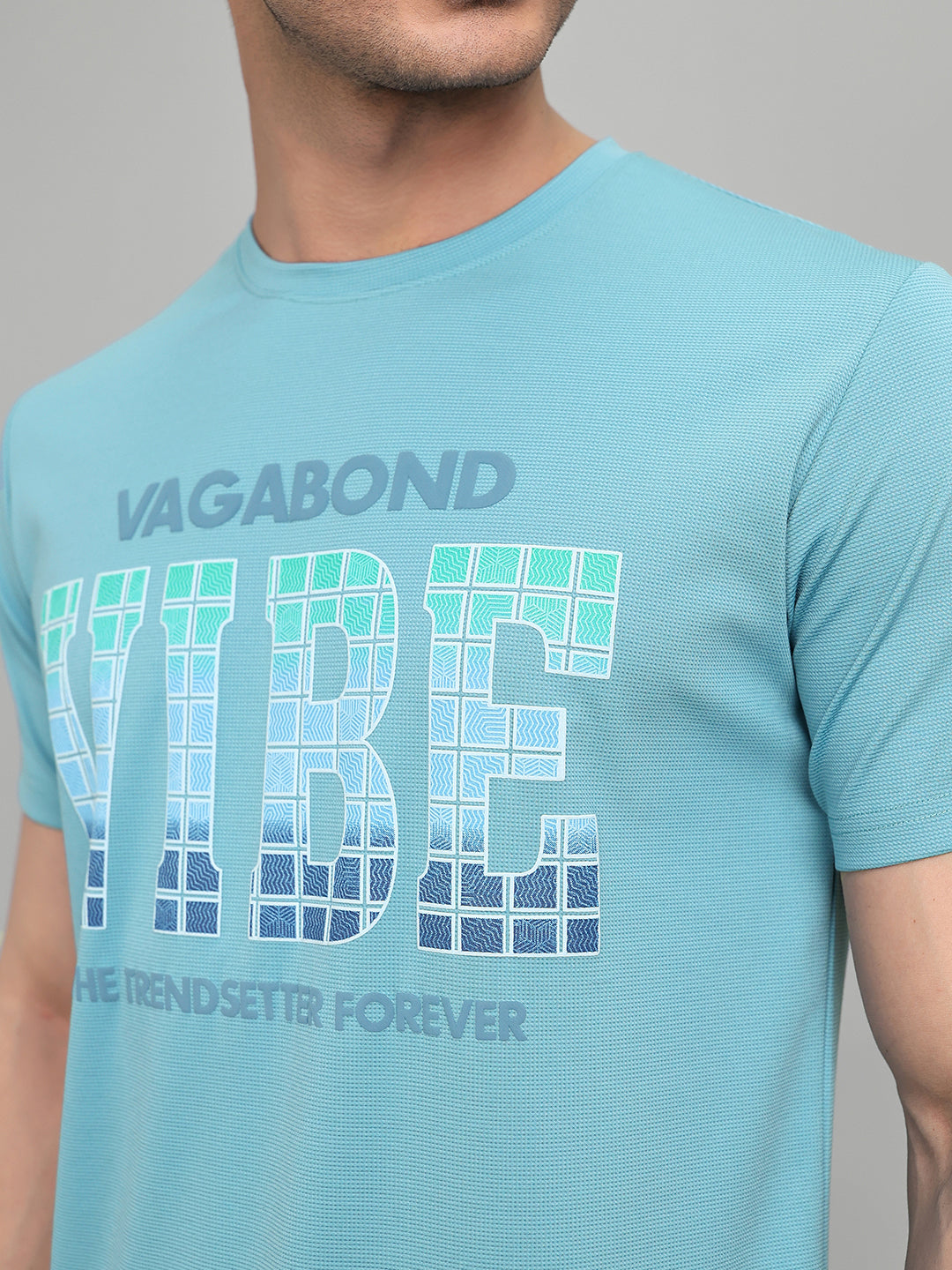 Men Blue Printed Round Neck Half Sleeve T-Shirt