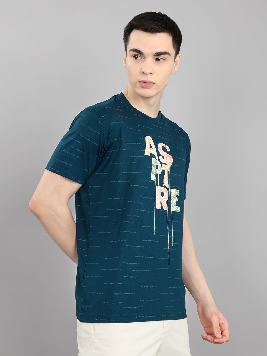 Men Blue Typography Print Round Neck Half Sleeve T-Shirt