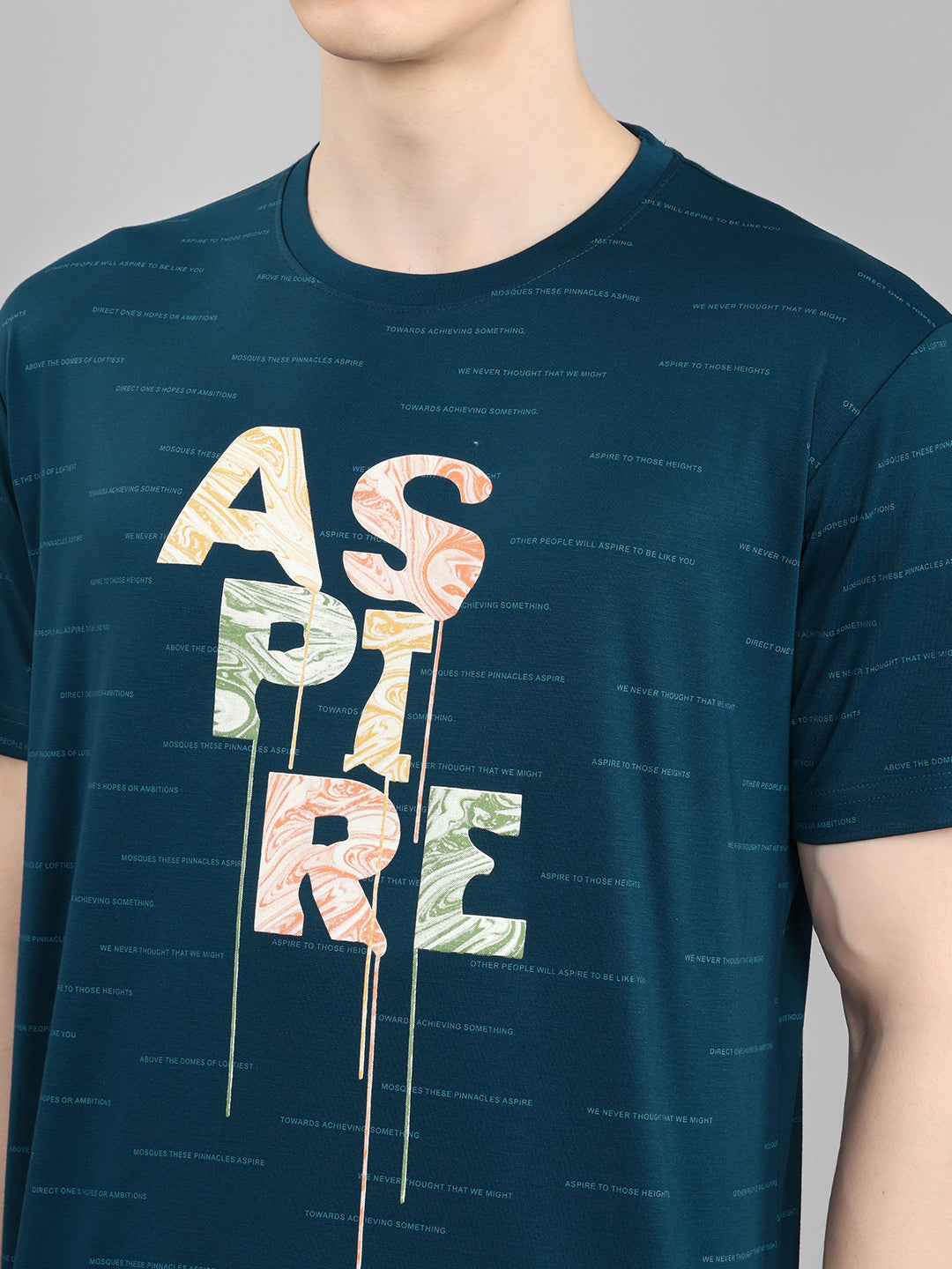Men Blue Typography Print Round Neck Half Sleeve T-Shirt