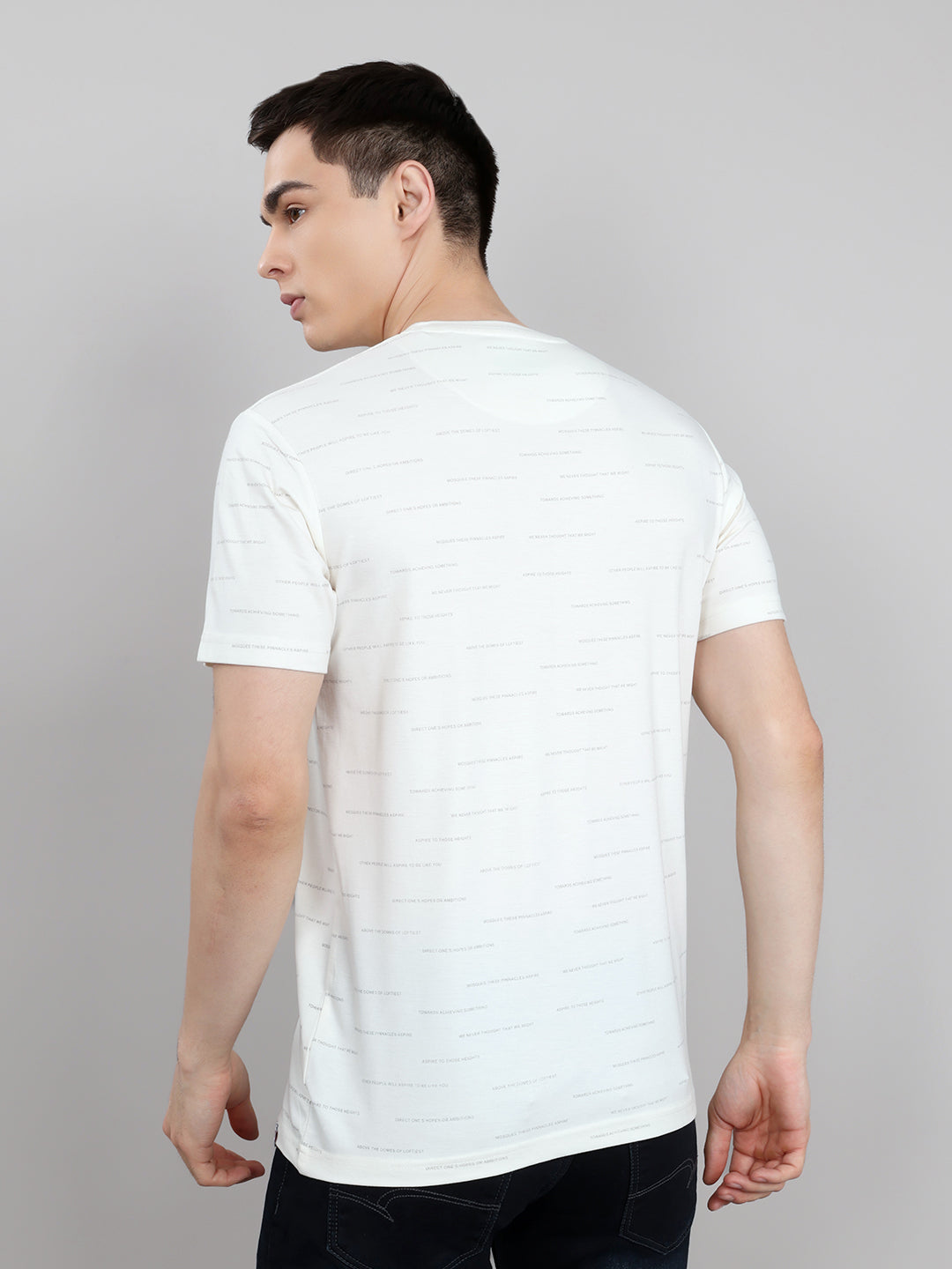 Men Beige Typography Print Round Neck Half Sleeve T-Shirt