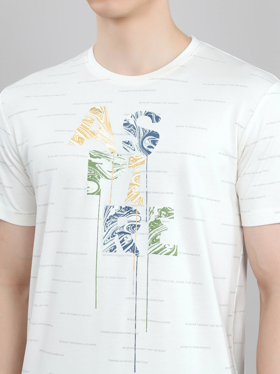 Men Beige Typography Print Round Neck Half Sleeve T-Shirt