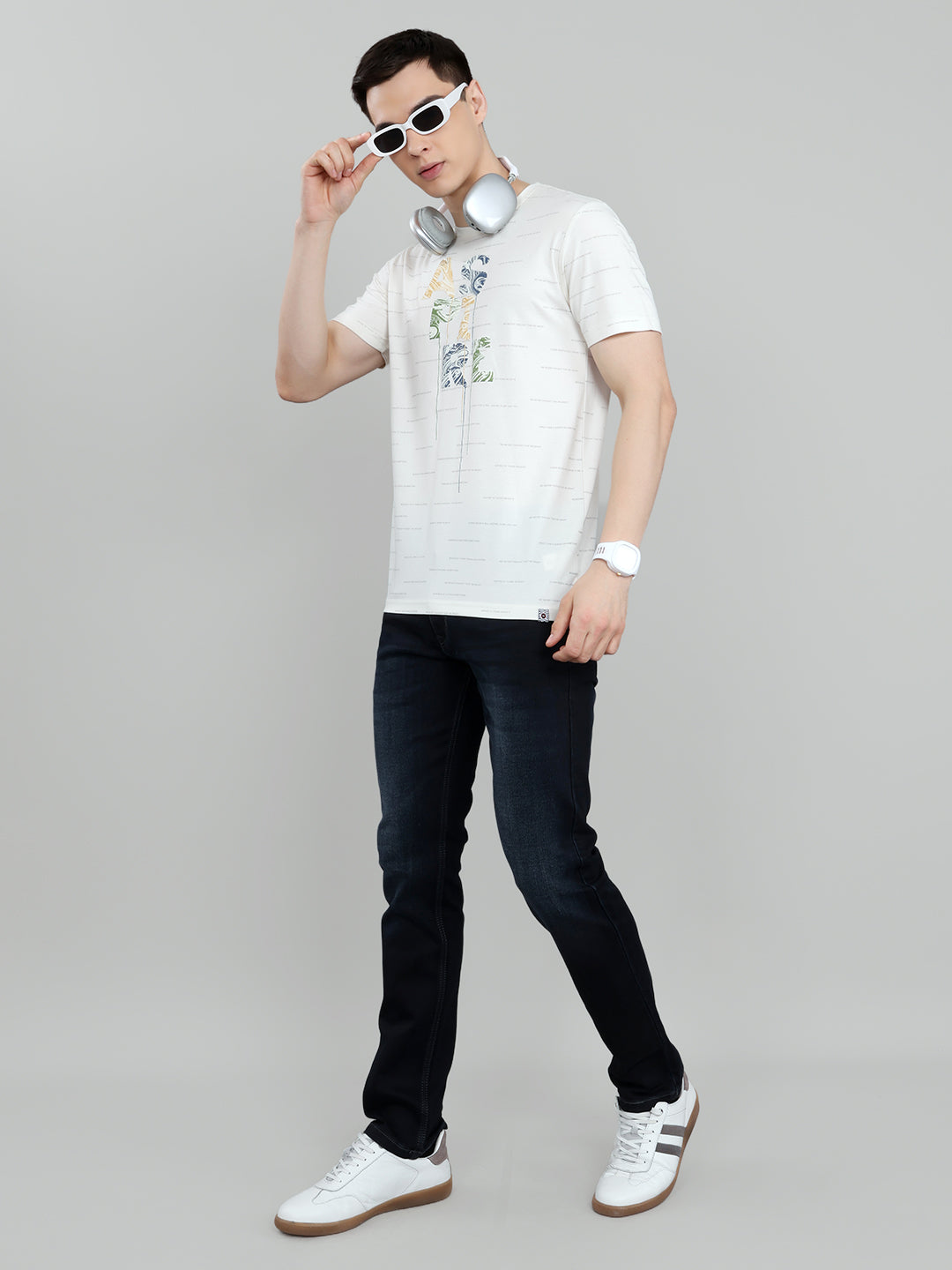 Men Beige Typography Print Round Neck Half Sleeve T-Shirt