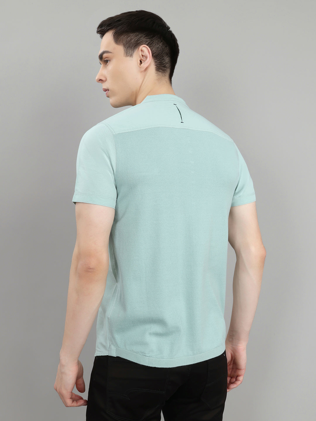 Men Light Green Solid Henley Neck Half Sleeve Kurta