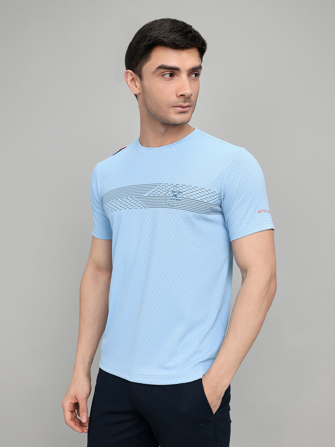Men Sky Blue Solid Round Neck Half Sleeve T-Shirt