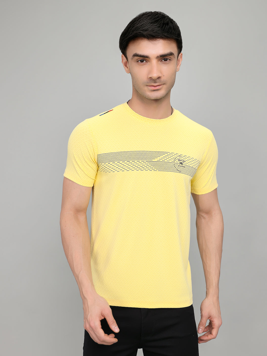 Men Yellow Solid Round Neck Half Sleeve T-Shirt