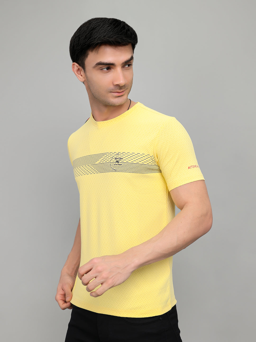 Men Yellow Solid Round Neck Half Sleeve T-Shirt