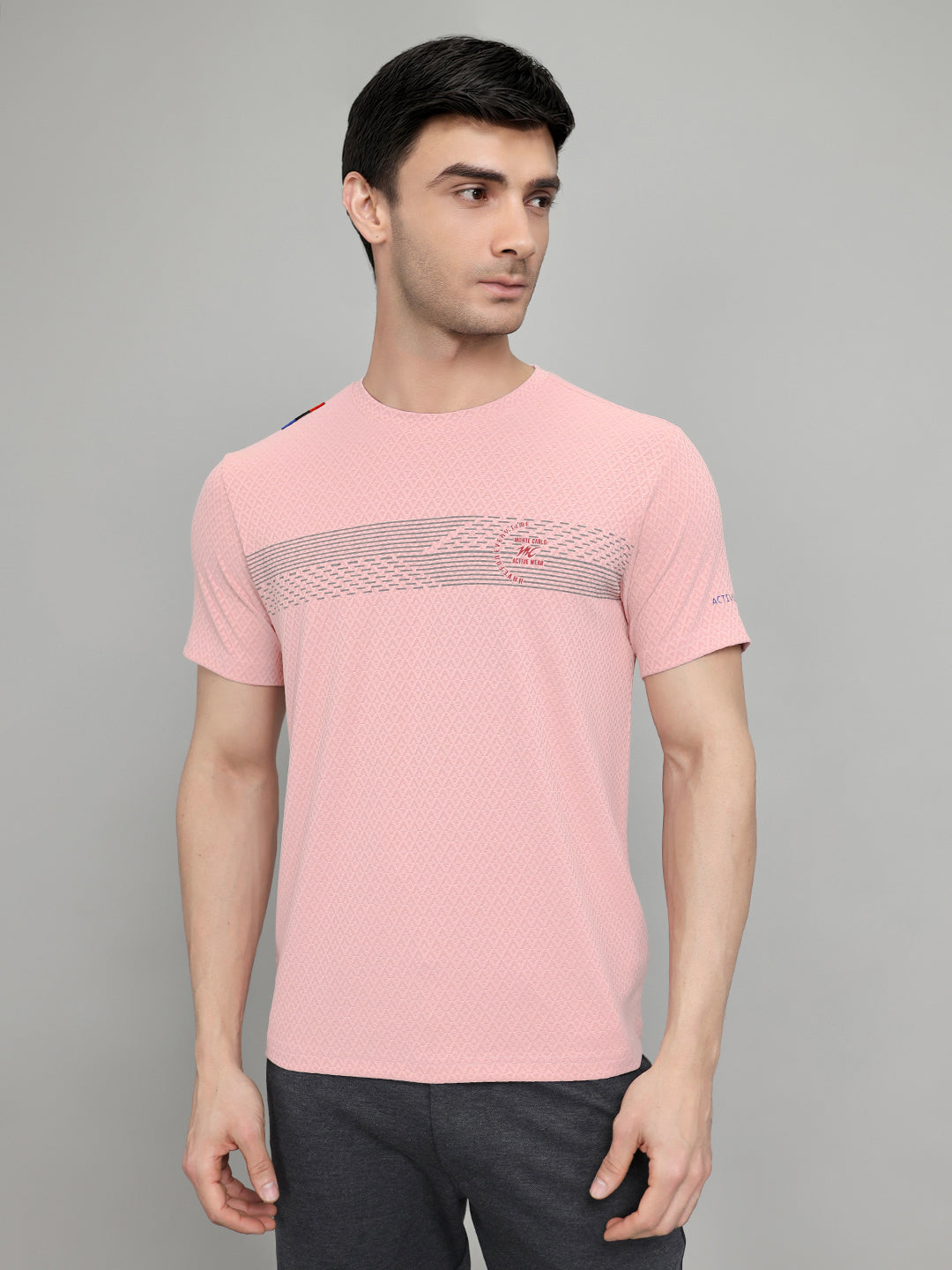Men Pink Solid Round Neck Half Sleeve T-Shirt