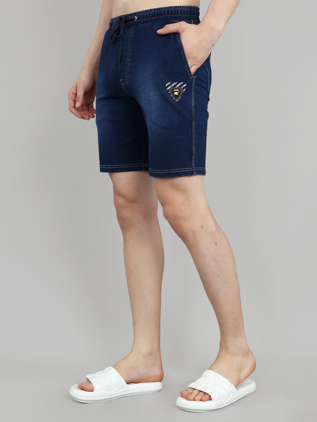 Men Blue Solid Regular Fit Bermuda