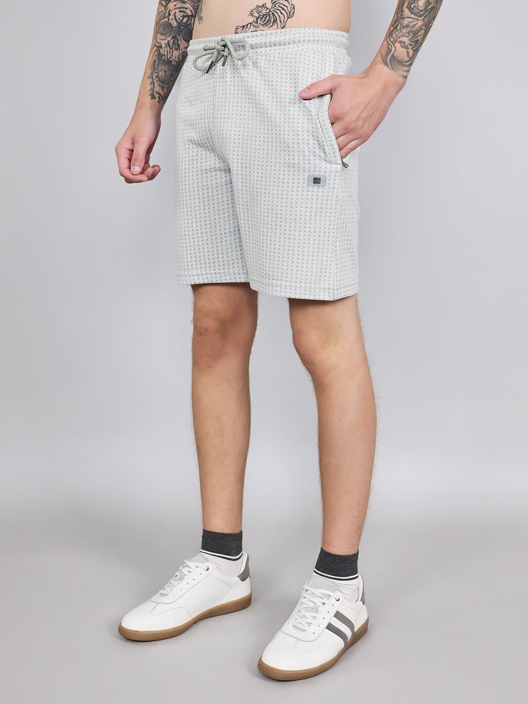 Men Green Jacquard Regular Fit Bermuda