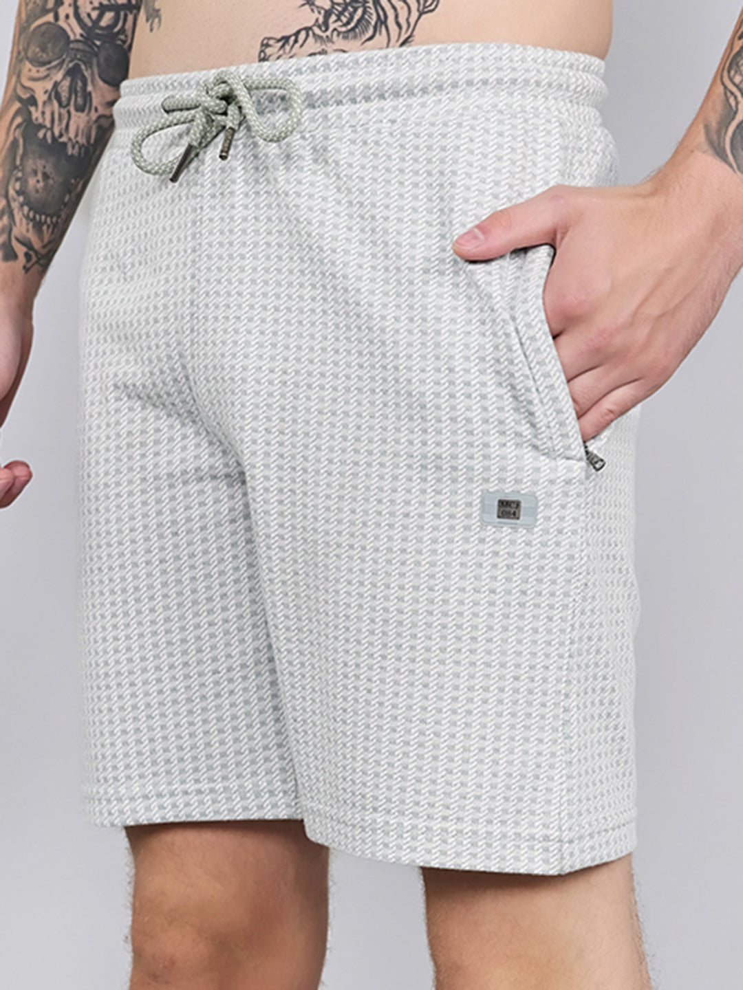 Men Green Jacquard Regular Fit Bermuda