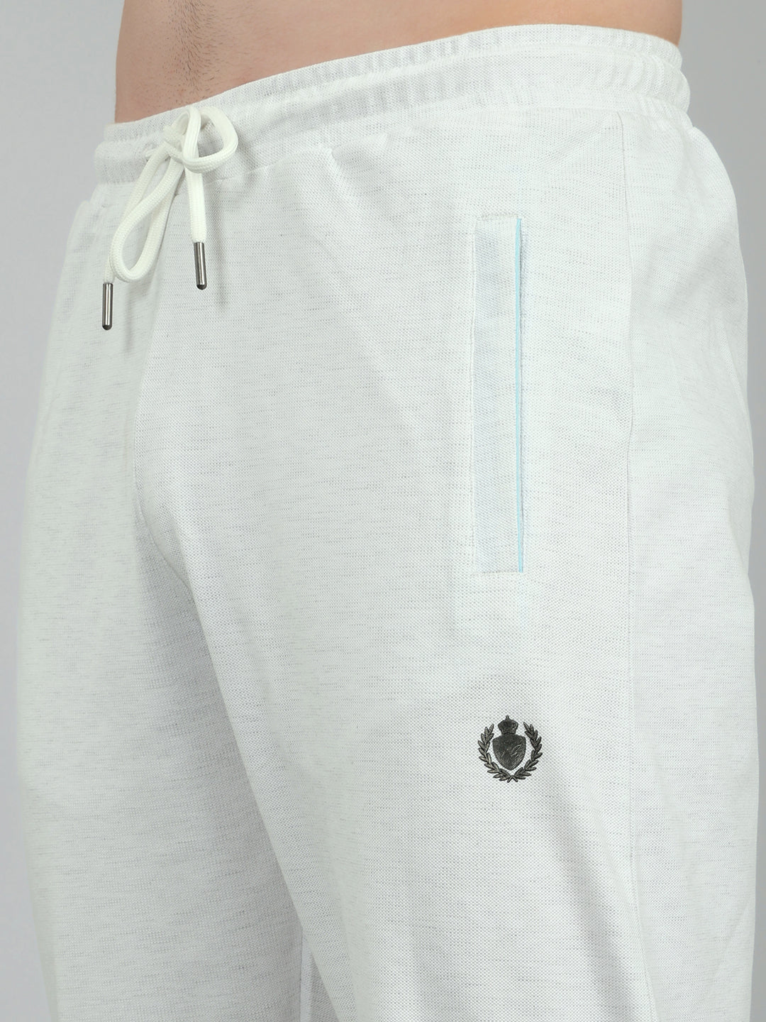 Men Off White Solid Regular Fit Lower