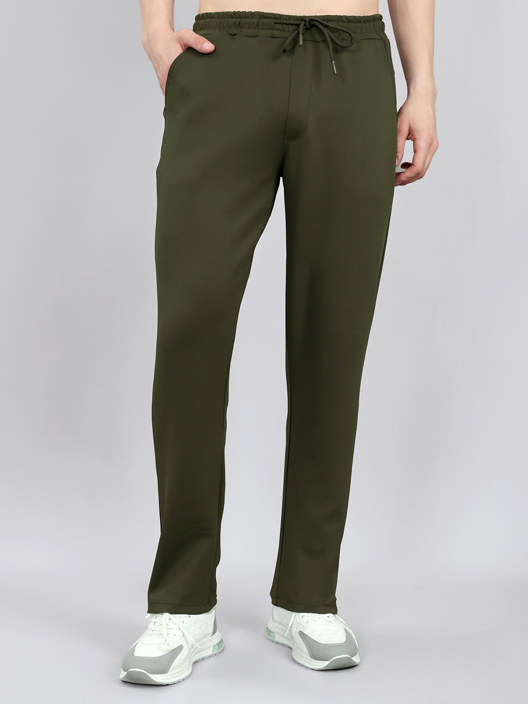 Men Olive Solid Regular Fit Lower