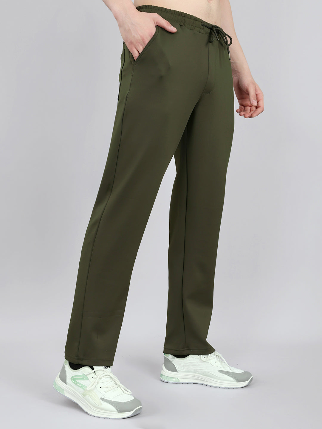 Men Olive Solid Regular Fit Lower