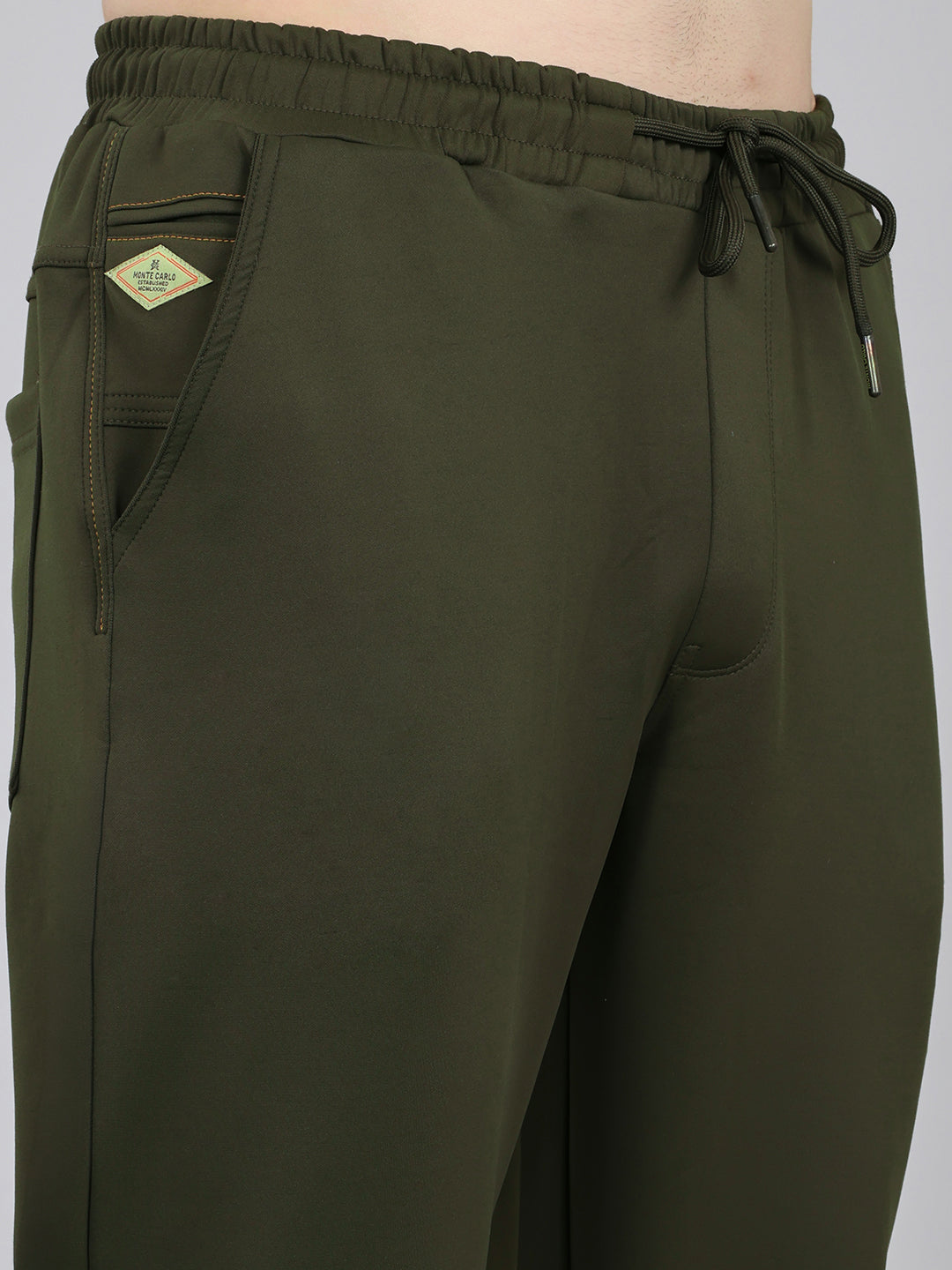 Men Olive Solid Regular Fit Lower