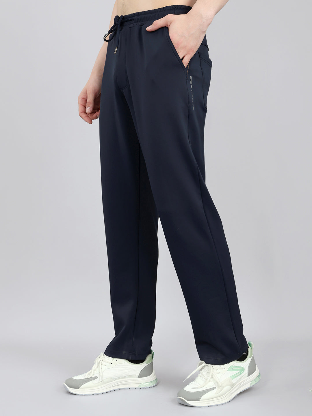 Men Navy Blue Solid Regular Fit Lower