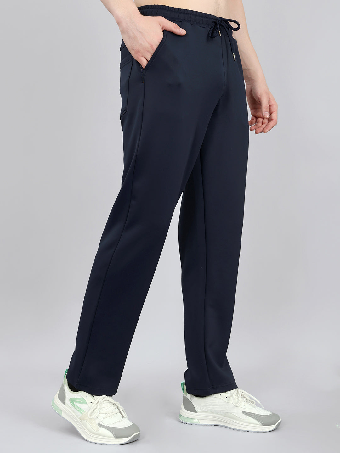 Men Navy Blue Solid Regular Fit Lower