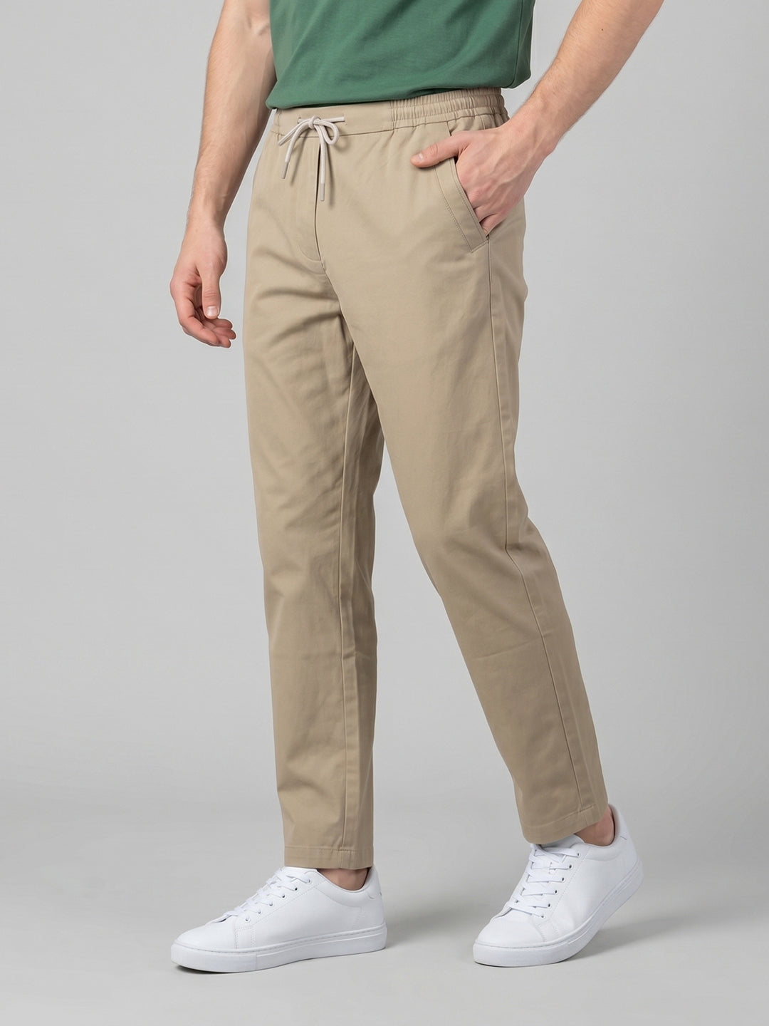 Men Beige Solid Regular Fit Lower
