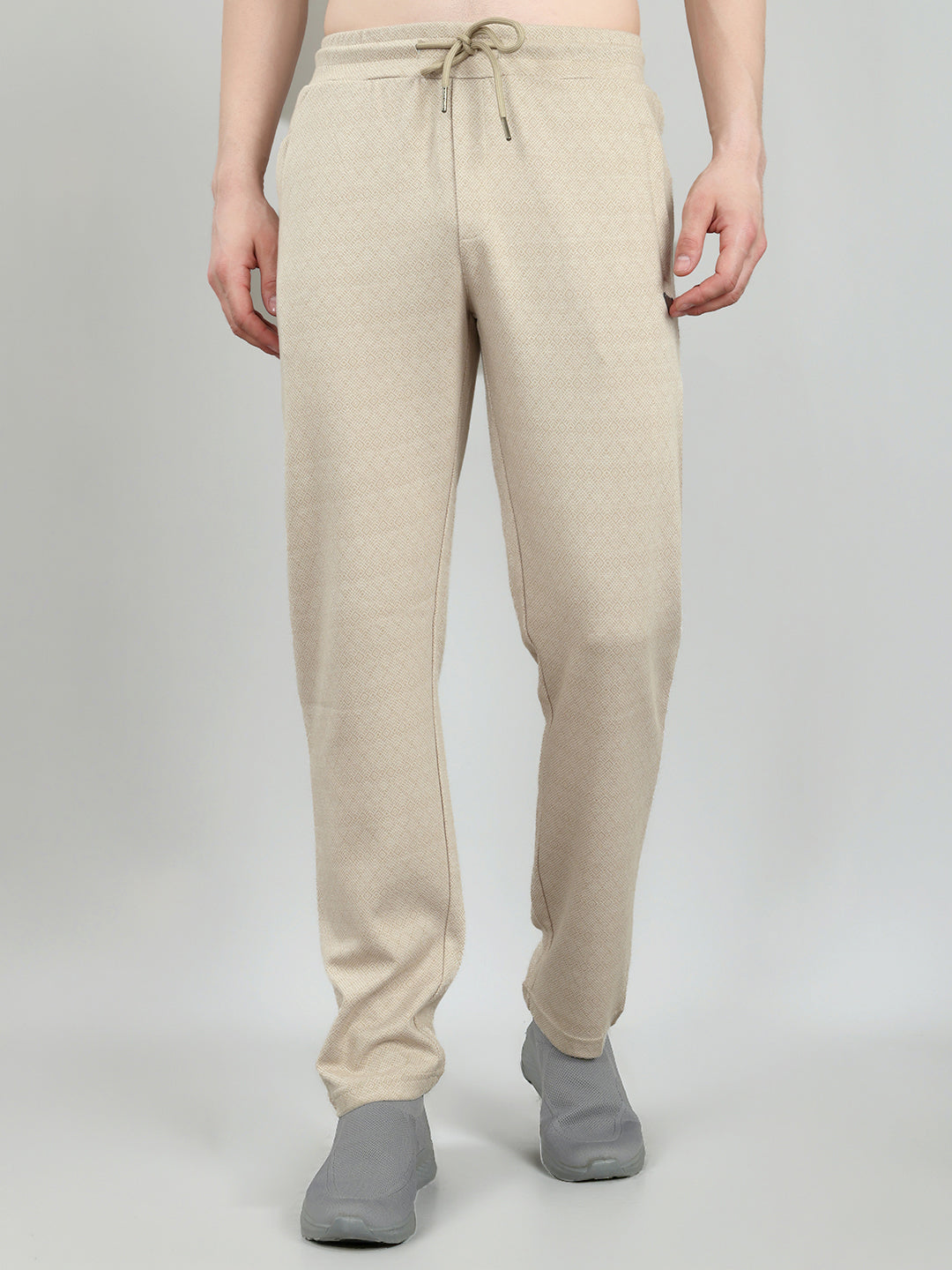 Men Camel Brown Self Design Regular Fit Lower
