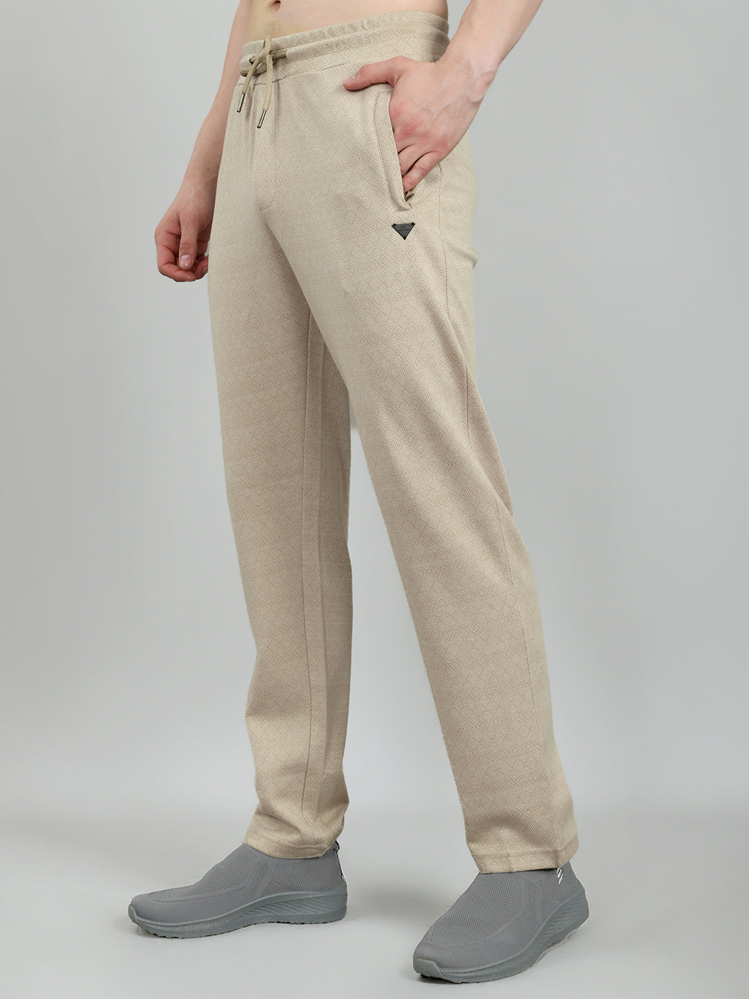 Men Camel Brown Self Design Regular Fit Lower
