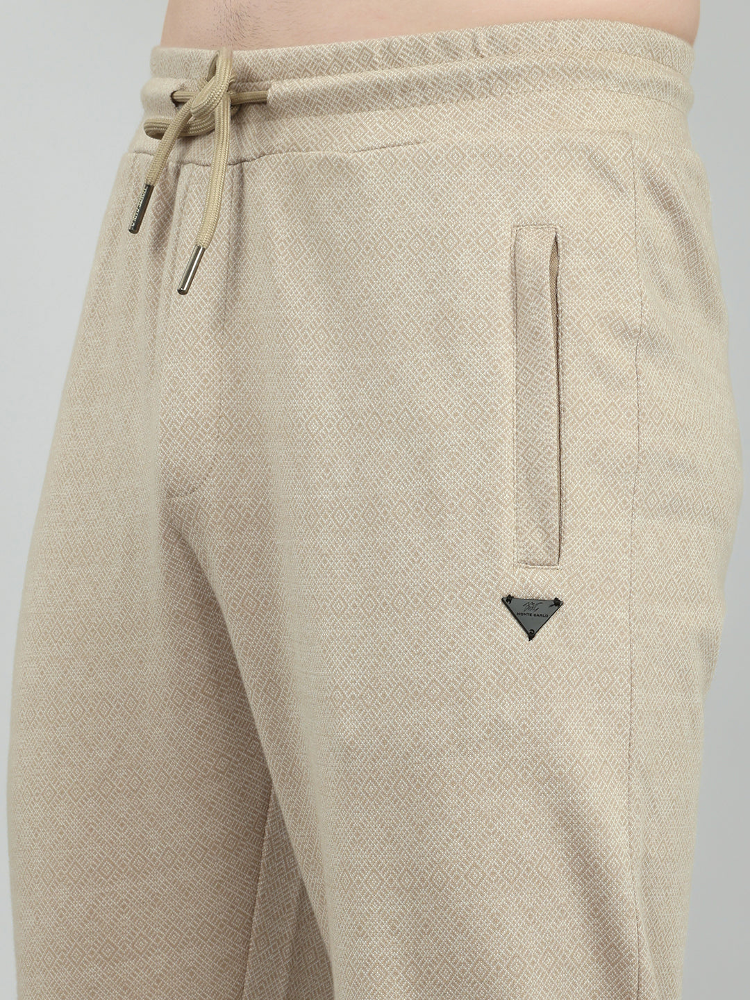 Men Camel Brown Self Design Regular Fit Lower