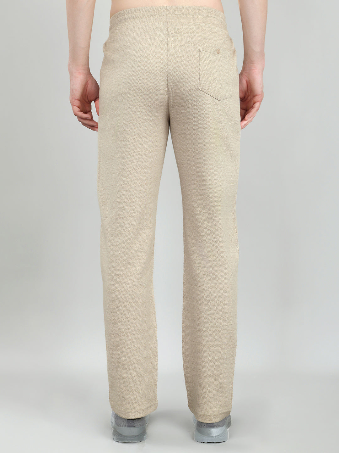 Men Camel Brown Self Design Regular Fit Lower