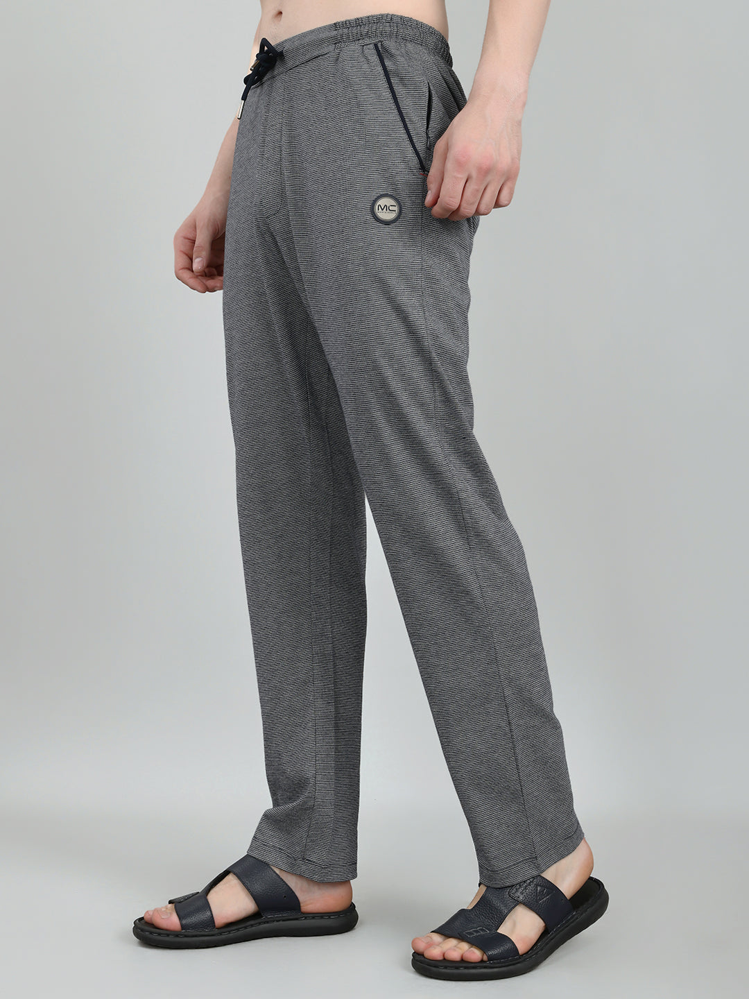 Men Navy Blue Stripe Regular Fit Lower