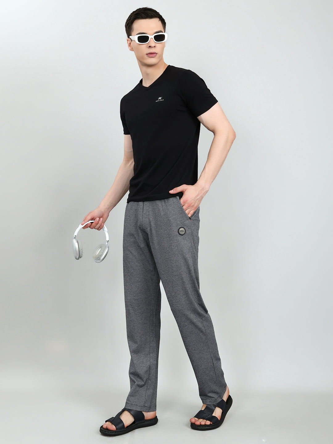 Men Navy Blue Stripe Regular Fit Lower