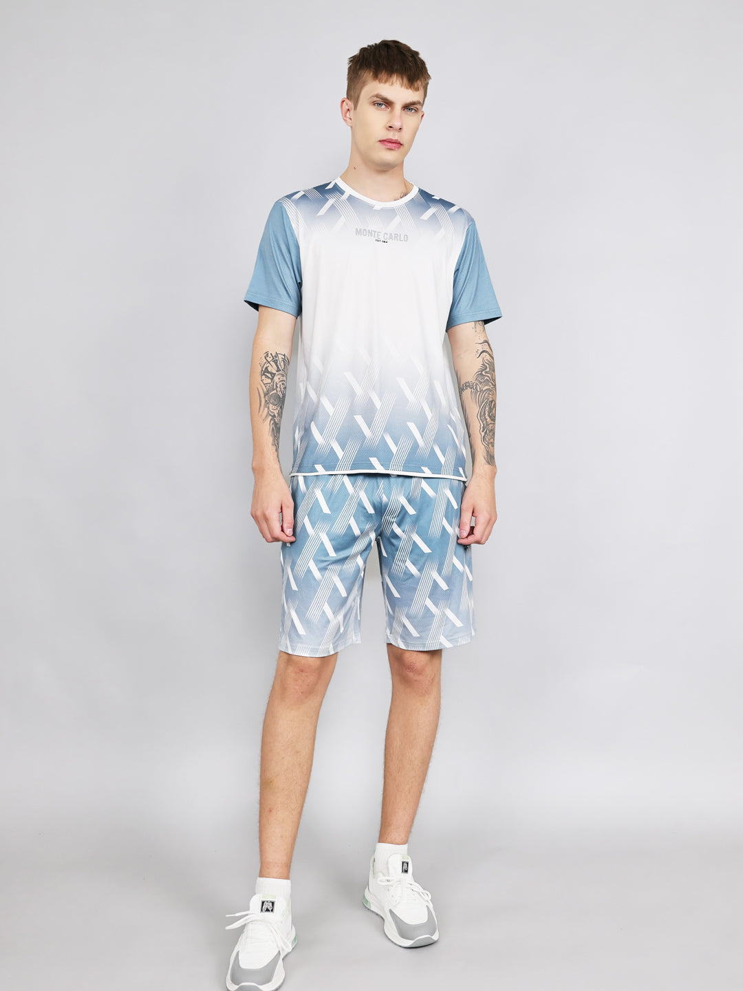 Men Blue Printed Regular Fit Bermuda Set