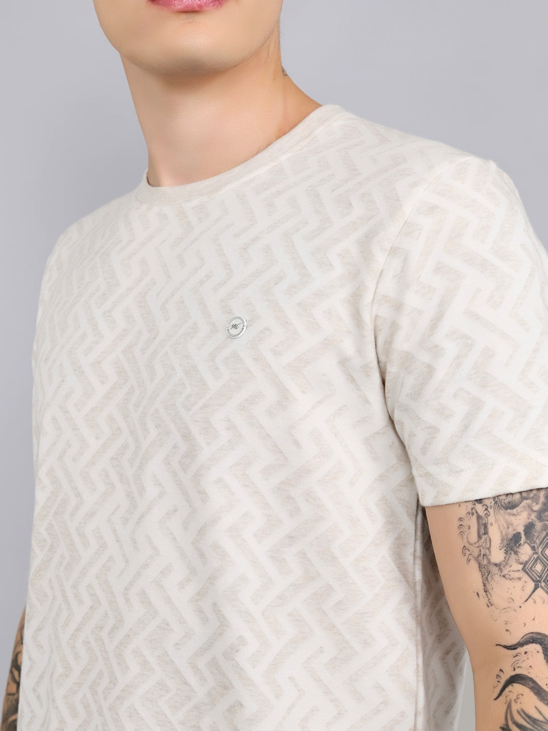 Men Beige Geometric Regular Fit Bermuda Set