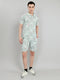 Men Pastel Blue Solid Collar Half Sleeve Bermuda Set