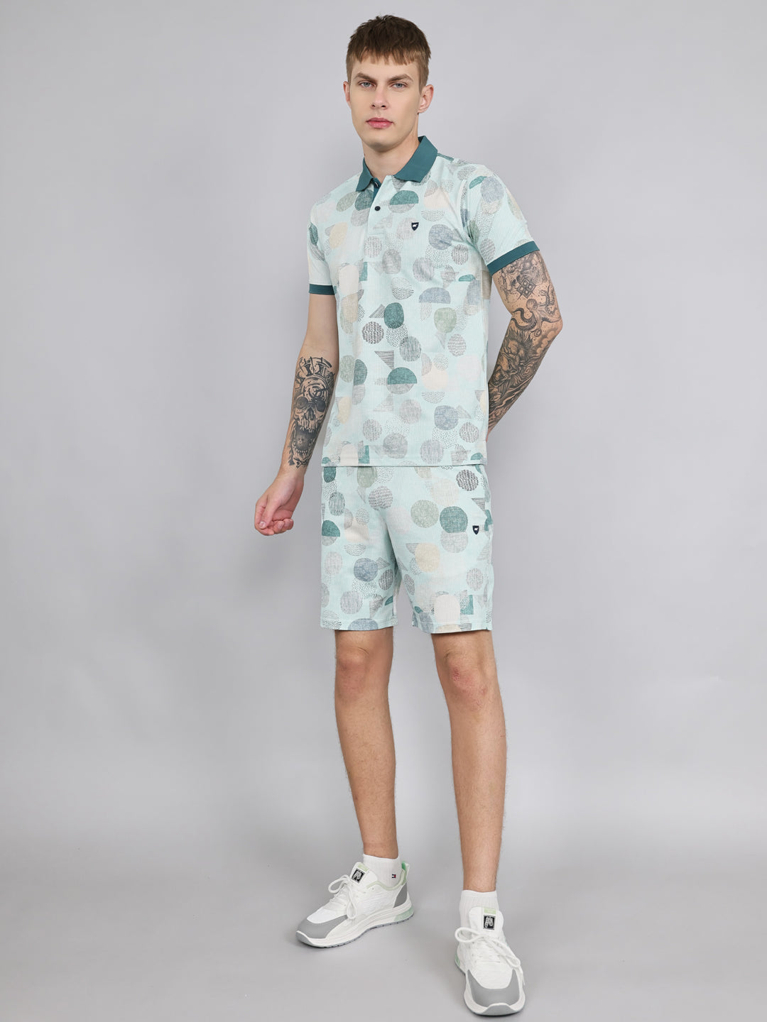 Men Green Abstract Print Regular Fit Bermuda Set