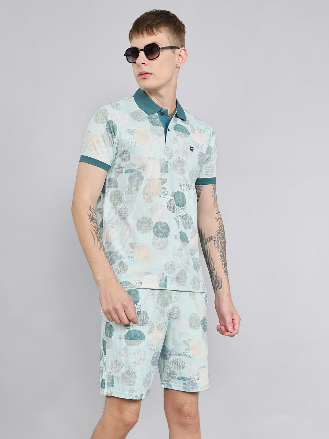 Men Green Abstract Print Regular Fit Bermuda Set