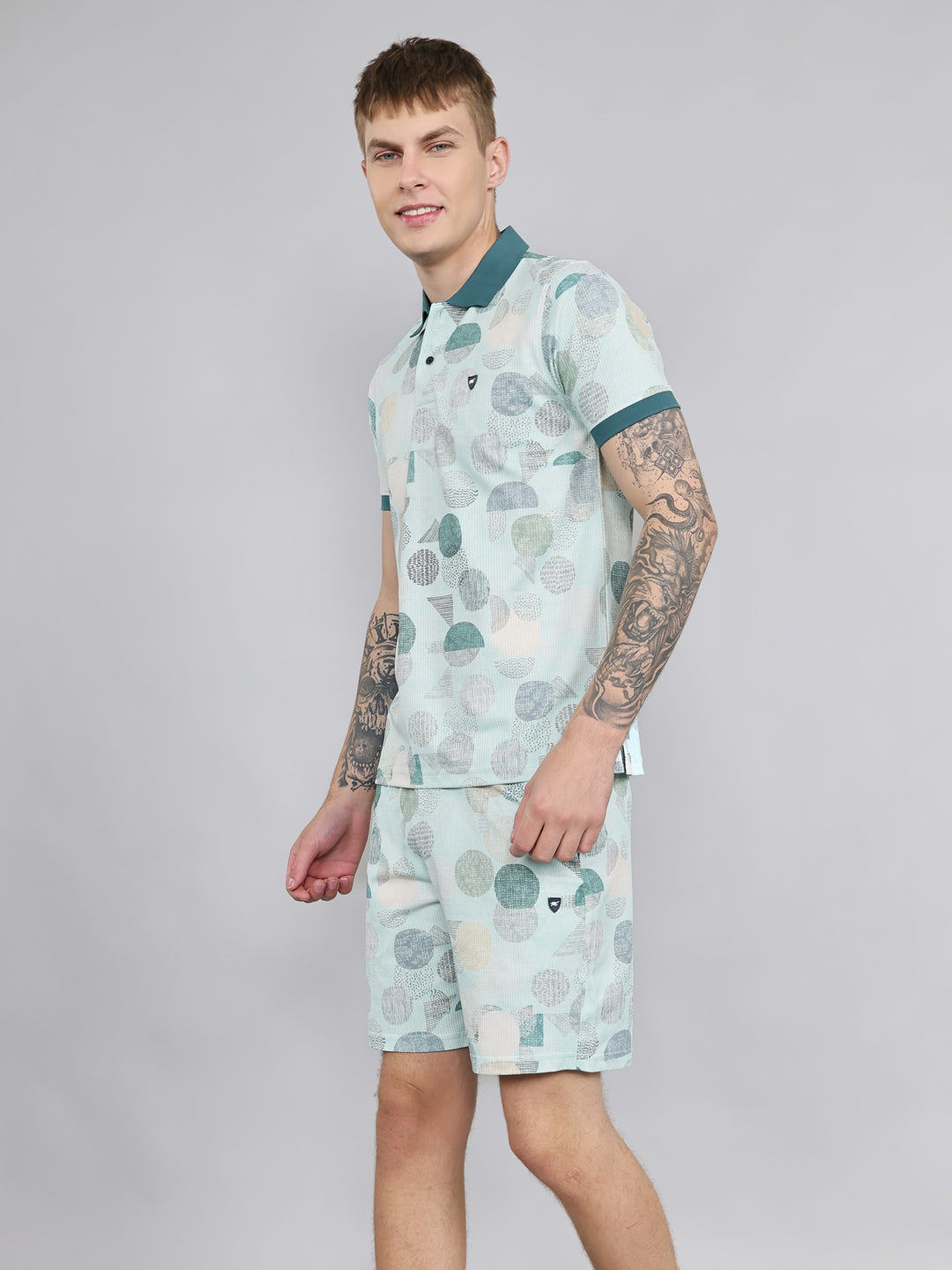 Men Green Abstract Print Regular Fit Bermuda Set